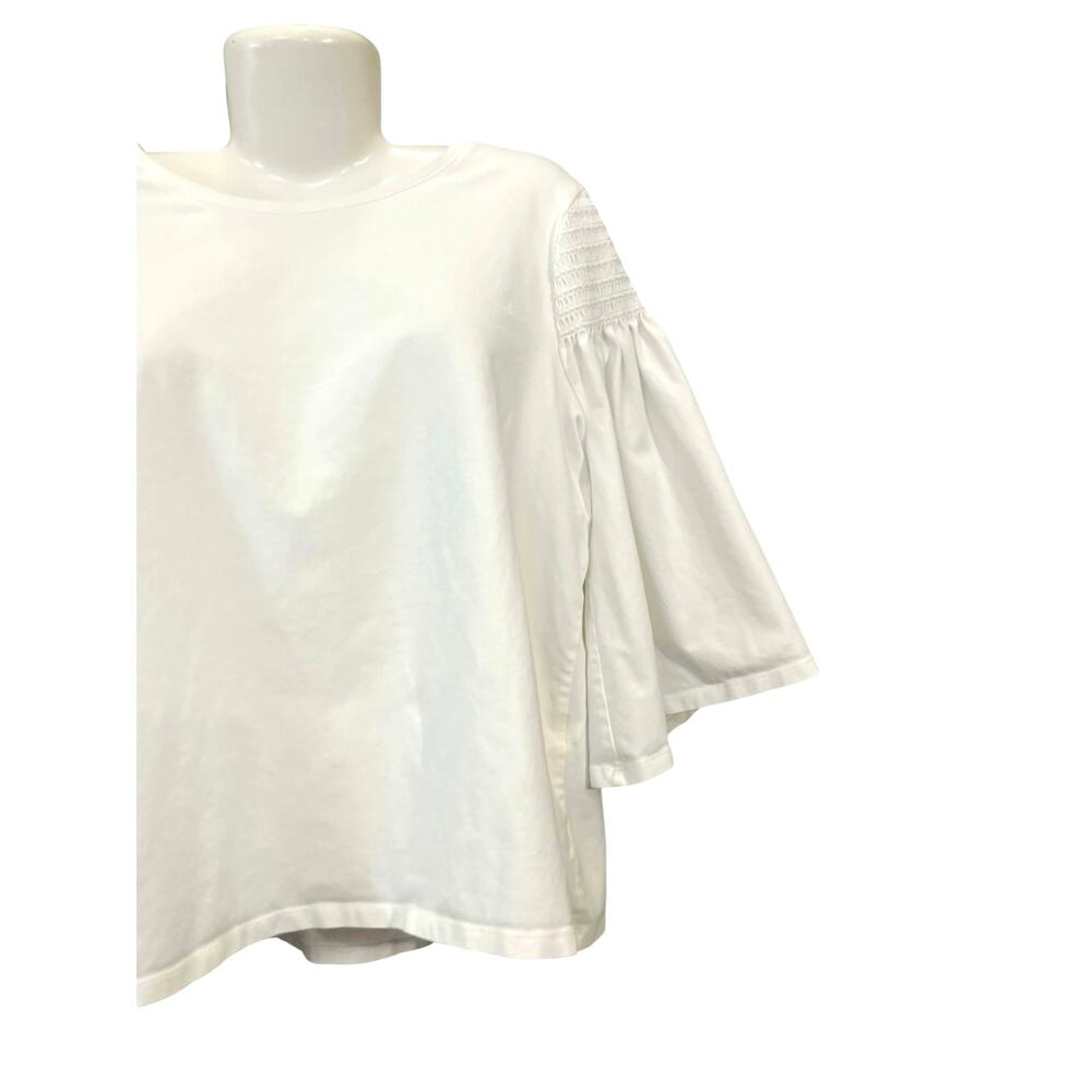 Chico's Women's White Casual 3/4 Sleeve Scoop Neck Smocked Shoulders SZ 3 US/XL - Picture 6 of 11